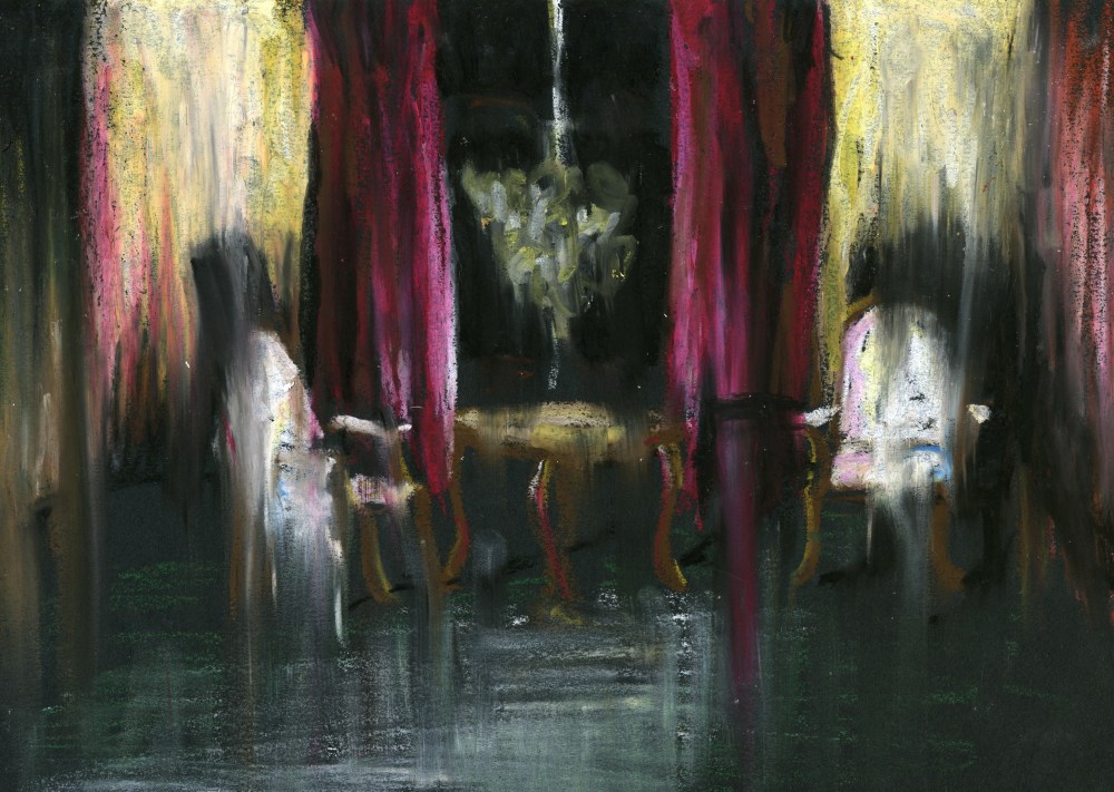 " Innheimlich" , 21 X 30 cm, oilpastel on black paper, 2011