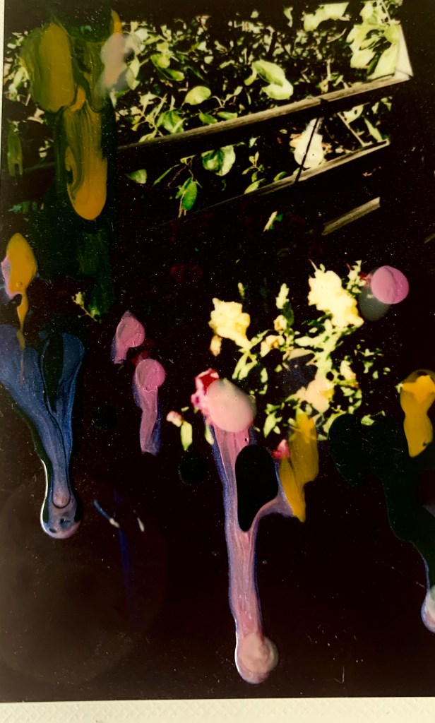 close up on " melting" ,nail polish on polaroid, private collection.