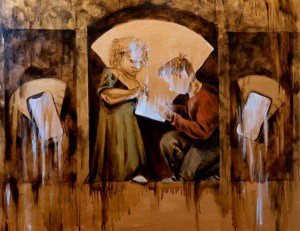 The iconic of the likes, the meta gen. 100X80 cm, oil on copper acrylics,2023